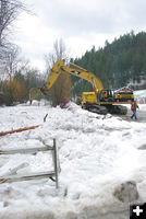 Digging out the ice dam. Photo by Kootenai Valley Record.