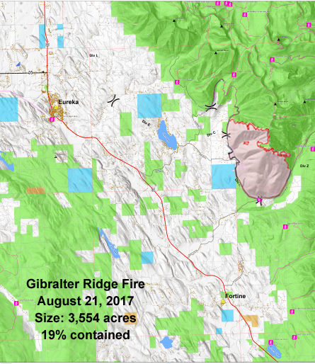 Gibraltar Ridge fire map Aug. 21. Photo by .