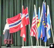 Freda shows the Norwegian flag. Photo by LibbyMT.com.